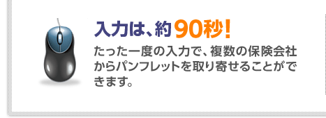 入力は、約90秒！　たった一度の入力で、複数の保険会社からパンフレットを取り寄せることができます。